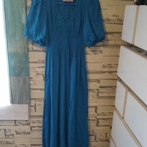 White Closet Elegant Blue Midi Dress for Women